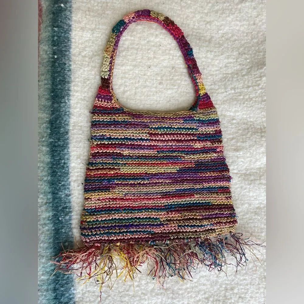 Multicolored Woven Summer Bag with Fringe